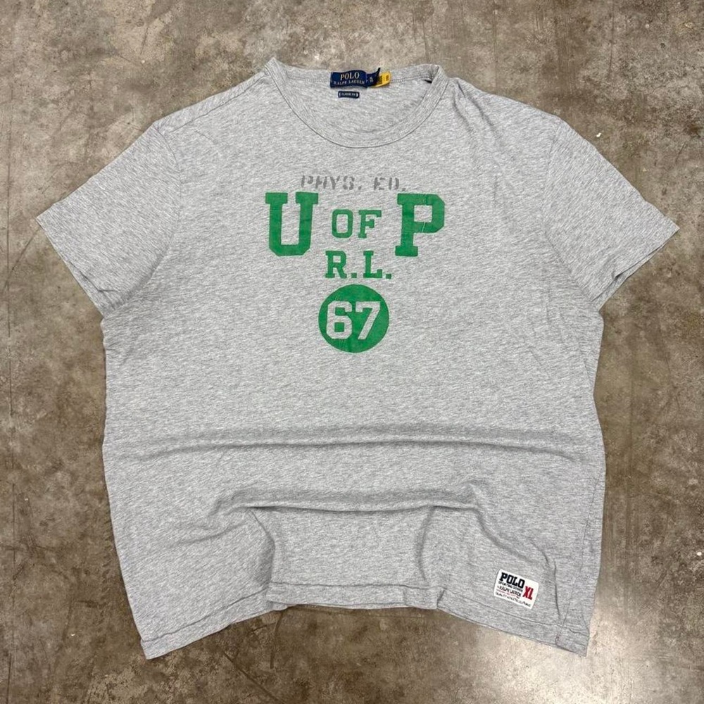 Polo Ralph Lauren U Of P Phys Ed Graphic Tee Grey Y2K Vintage XL